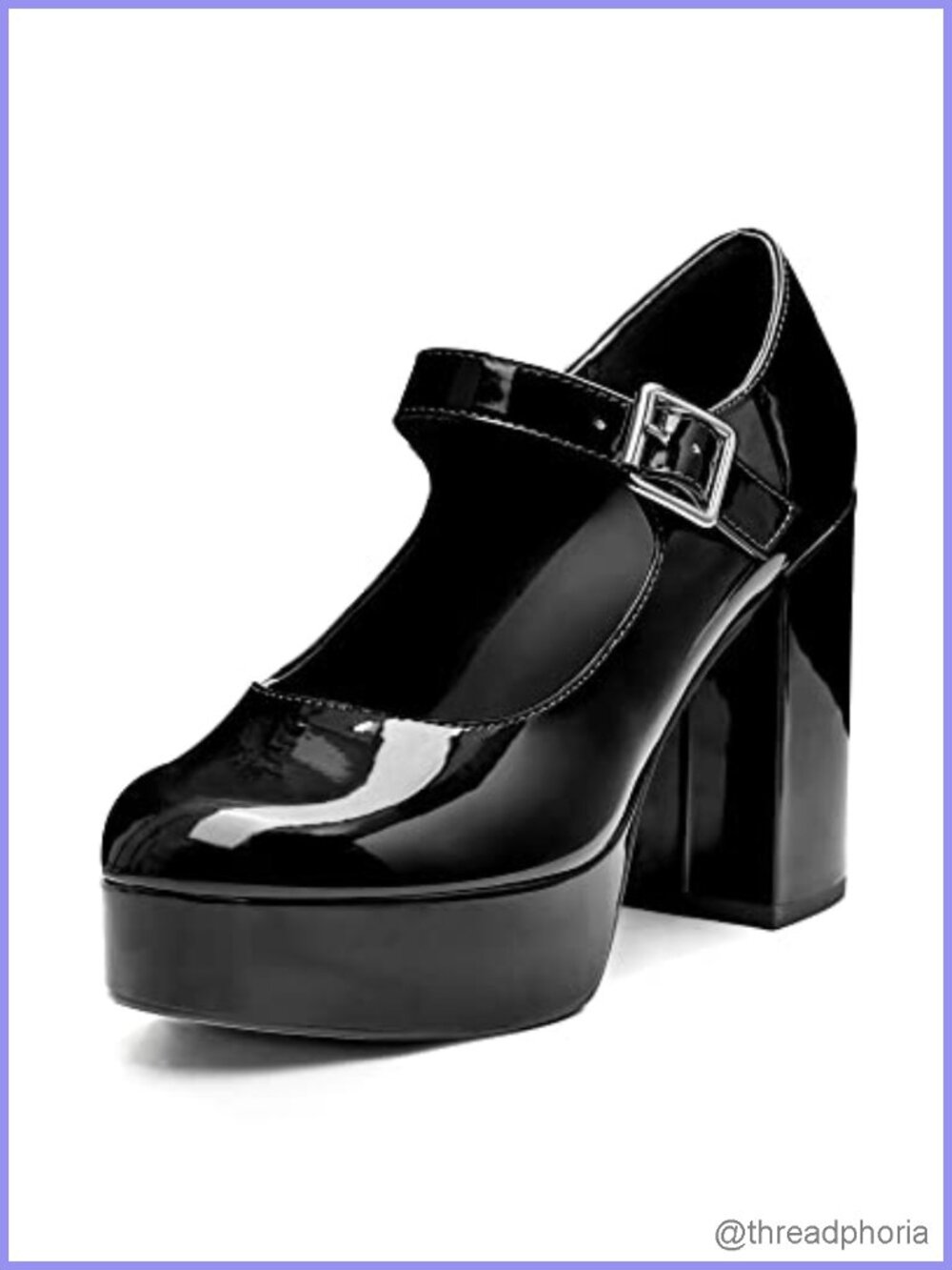 Patent T-Strap Chunky Platform Mary Jane Heels Round Toe Dress Shoes